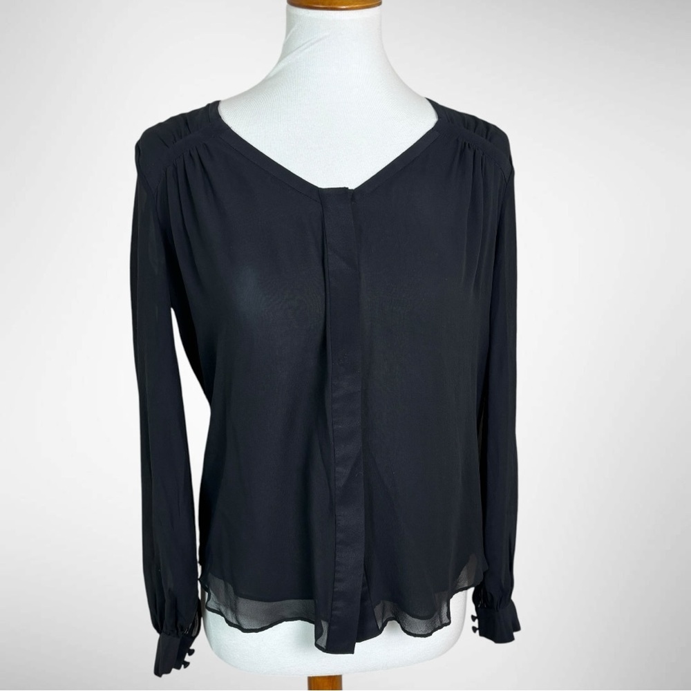DVF Diane Von Furstenberg LANE Silk Blouse Long Sleeve Top Black Size 2. - Picture 2 of 6